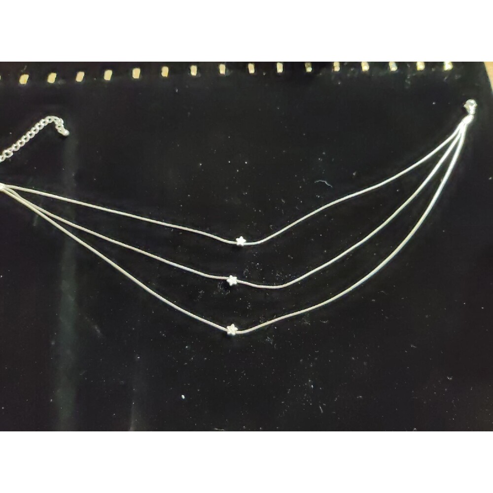 Triple Strand Silver Tone Necklace With